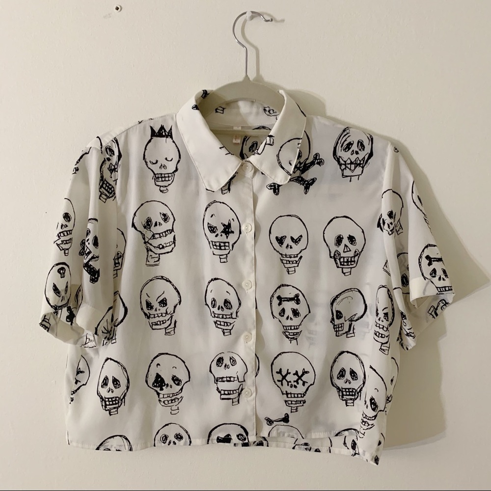 Skull Print Collared Button Down - image 1